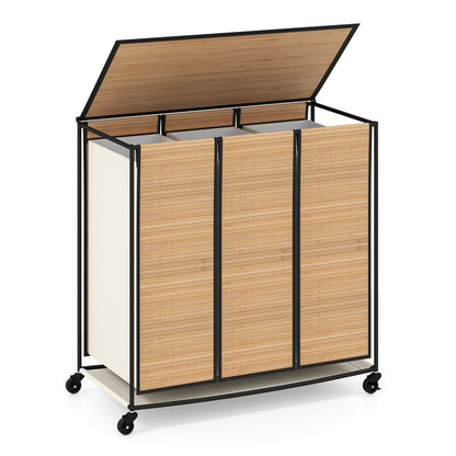 21.4 Gal Laundry Hamper With Lid, 3-Section, Lockable Wheels, Natural Laundry Baskets Natural at Gallery Canada