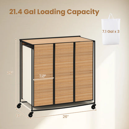 21.4 Gal Laundry Hamper With Lid, 3-Section, Lockable Wheels, Natural Laundry Baskets at Gallery Canada