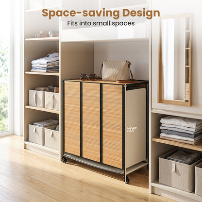 21.4 Gal Laundry Hamper With Lid, 3-Section, Lockable Wheels, Natural Laundry Baskets at Gallery Canada