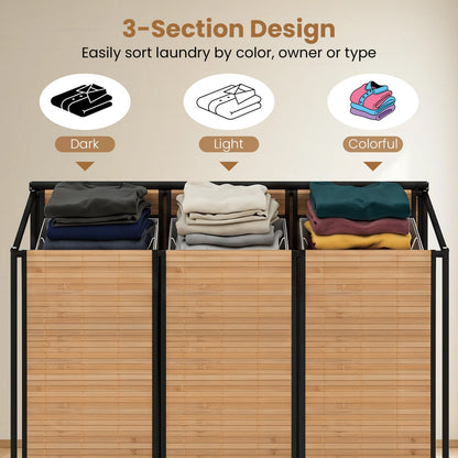 21.4 Gal Laundry Hamper With Lid, 3-Section, Lockable Wheels, Natural Laundry Baskets at Gallery Canada