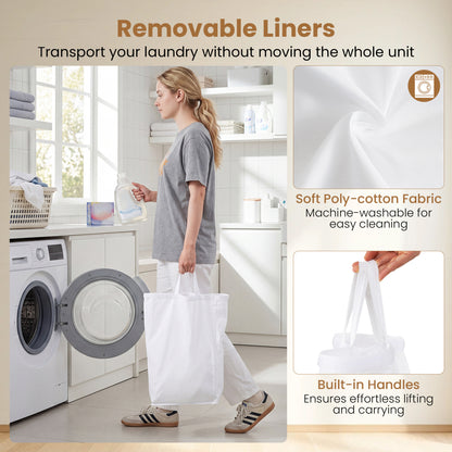 21.4 Gal Laundry Hamper With Lid, 3-Section, Lockable Wheels, Natural Laundry Baskets at Gallery Canada