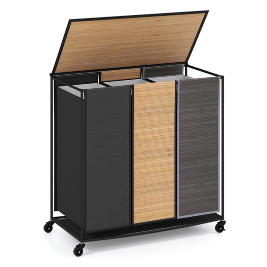 21.4 Gal Laundry Hamper, 3-Section, Lockable Wheels, Black Gray Laundry Baskets Black & Gray at Gallery Canada