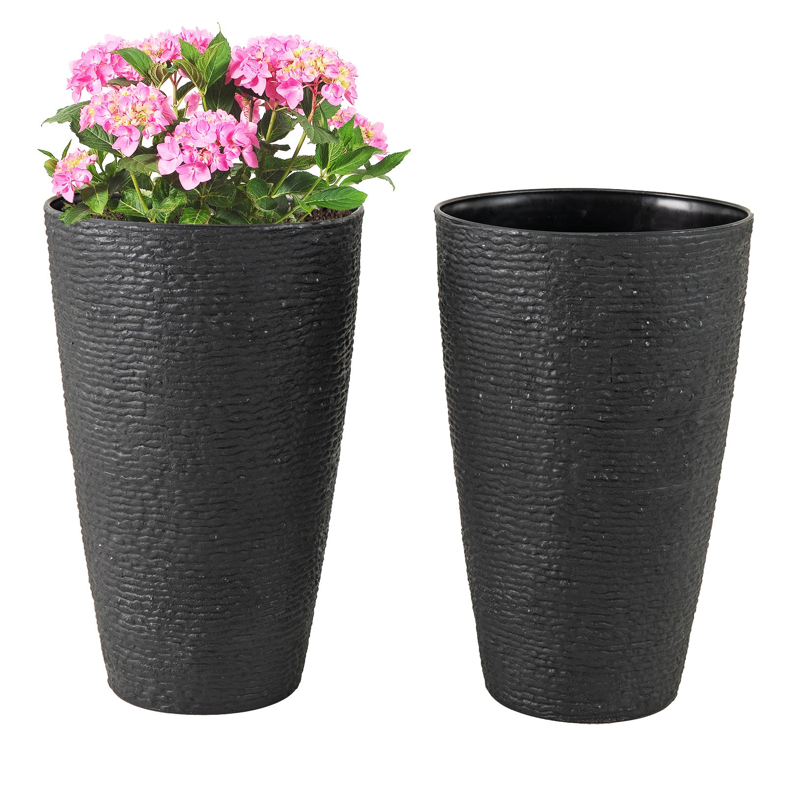 21 Inch Round Plastic Planters, Set Of 2, Black Raised Garden Beds Black at Gallery Canada