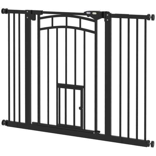Auto-Close Pet Gate With Cat Door, Double Locking, Fits 29"-39.4" Wide, Black Houses, Kennels & Pens Black at Gallery Canada