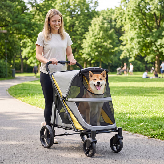 220 LBS Heavy Duty Dog Stroller for Large Dogs, Yellow Dog Supplies Yellow at Gallery Canada
