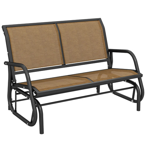 2 Person Outdoor Glider Bench, Mesh Garden Loveseat Swing, Brown