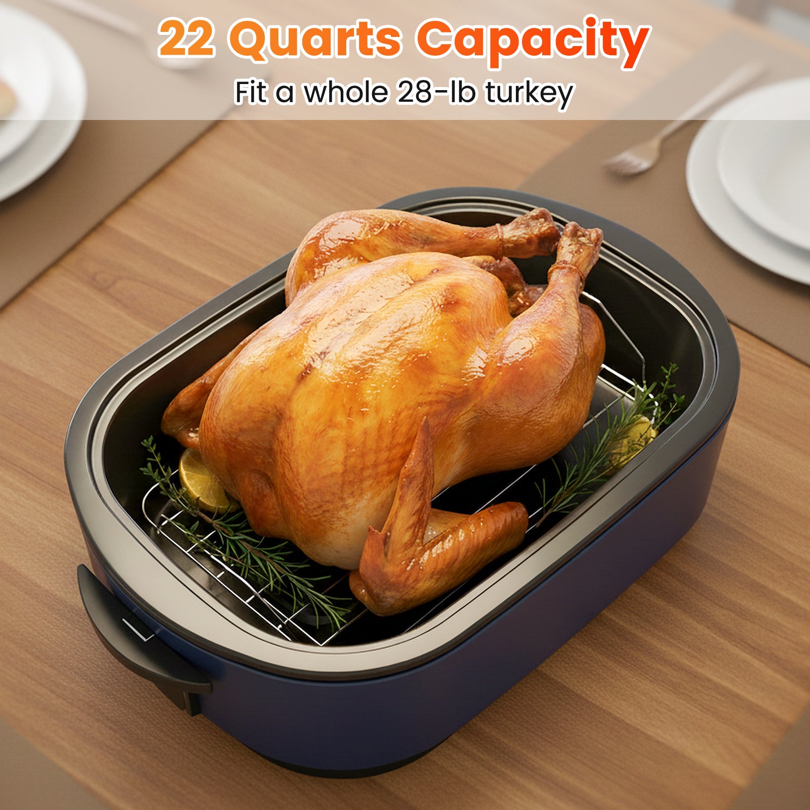 22QT Electric Roaster Oven Turkey Roaster with Visible and Self-Basting Lid, Navy Cookware & Bakeware at Gallery Canada