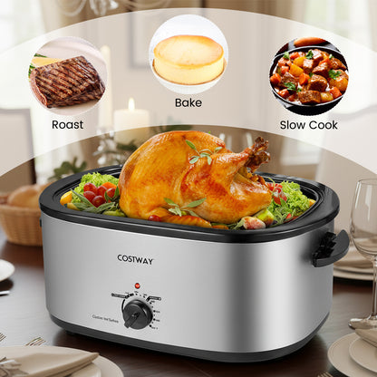 22QT Electric Roaster Oven, Self-Basting Lid, Silver Cookware & Bakeware at Gallery Canada