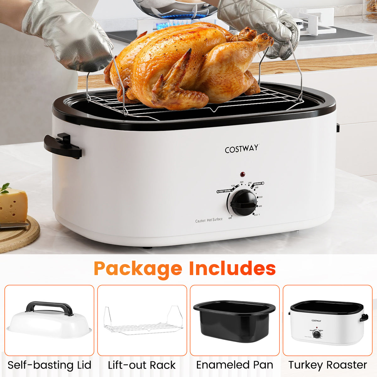 22QT Electric Roaster Oven, Self-Basting Lid, White Cookware & Bakeware at Gallery Canada