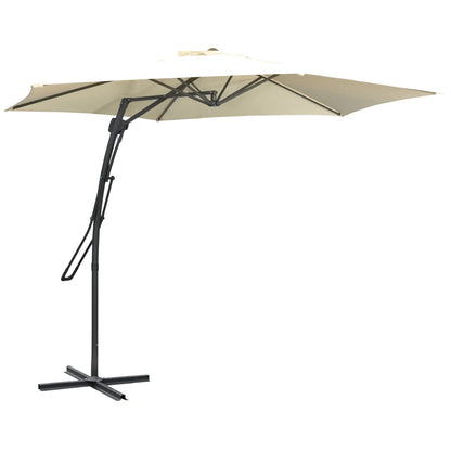 10ft Cantilever Patio Umbrella, Crank Handle, Cross Base, Cream White Sun Umbrellas at Gallery Canada