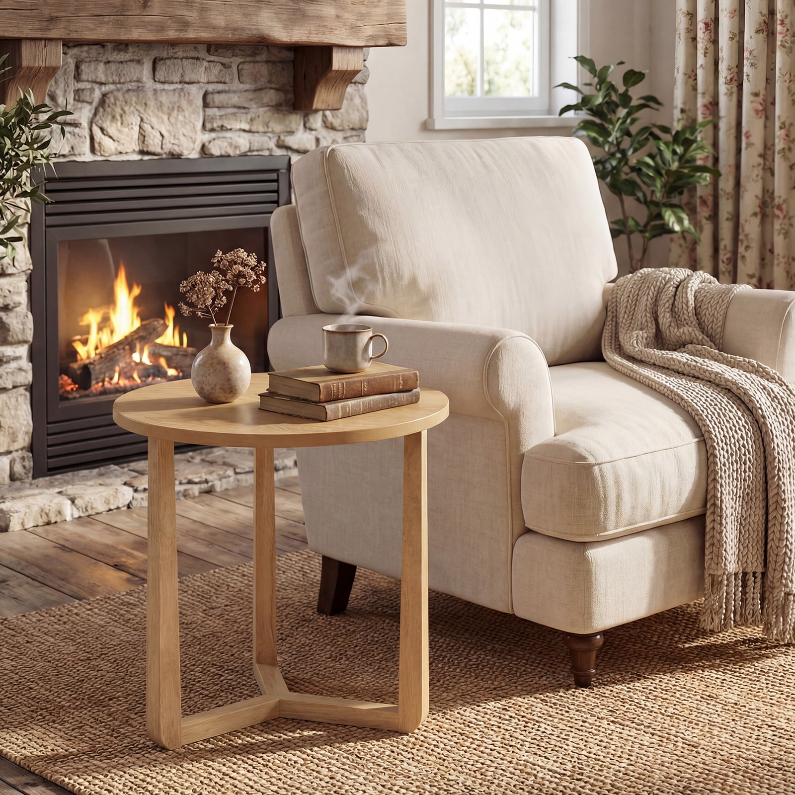 22.5 Inch Round Side Table, Farmhouse End Table, Natural End & Side Tables at Gallery Canada