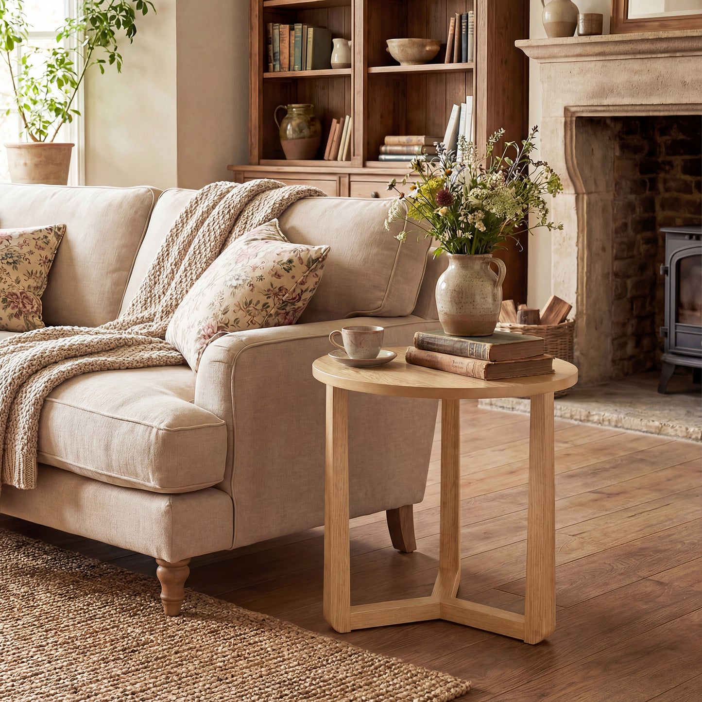 22.5 Inch Round Side Table, Farmhouse End Table, Natural End & Side Tables at Gallery Canada