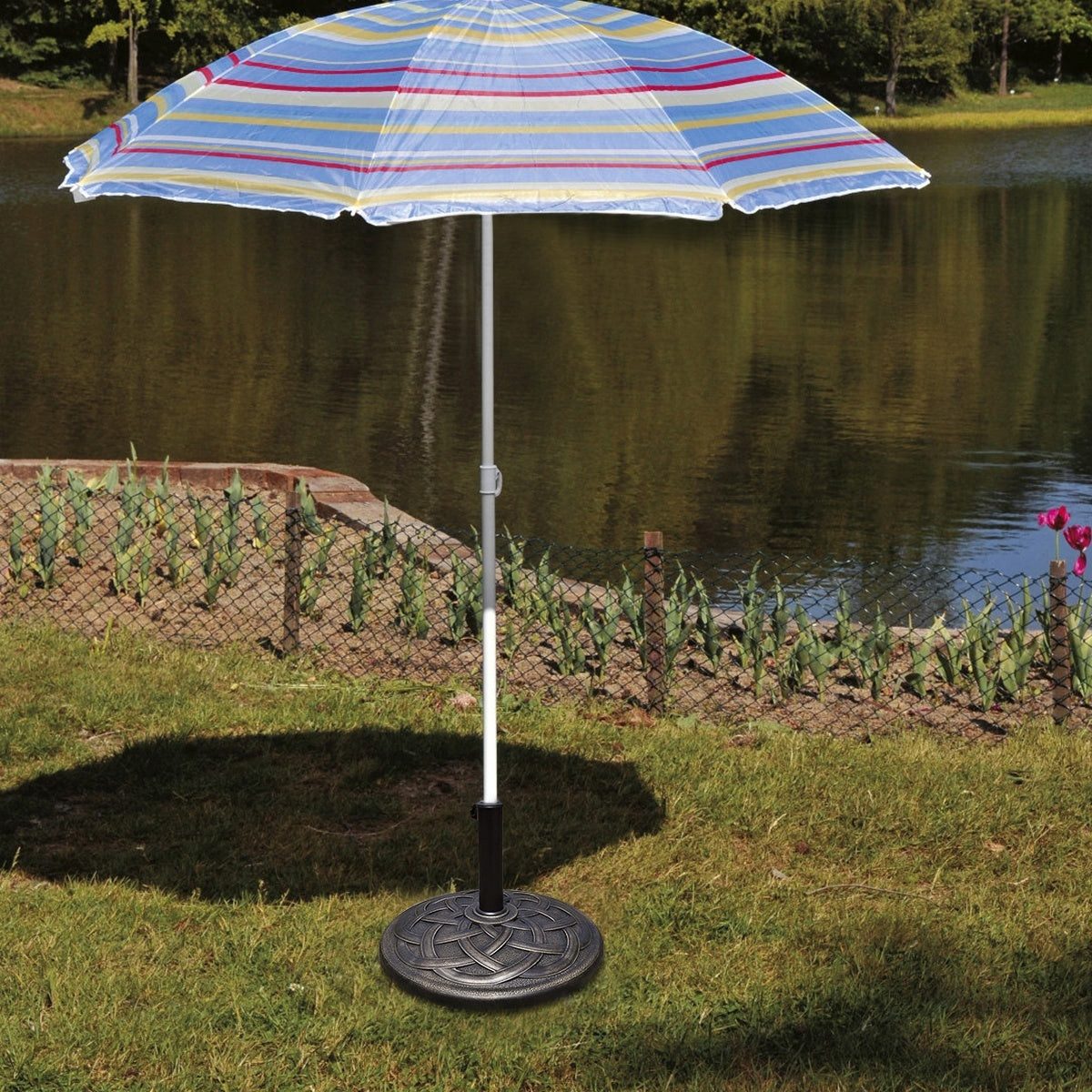 22 Inch Heavy Duty Round Umbrella Base Stand, Bronze Outdoor Umbrella Bases at Gallery Canada