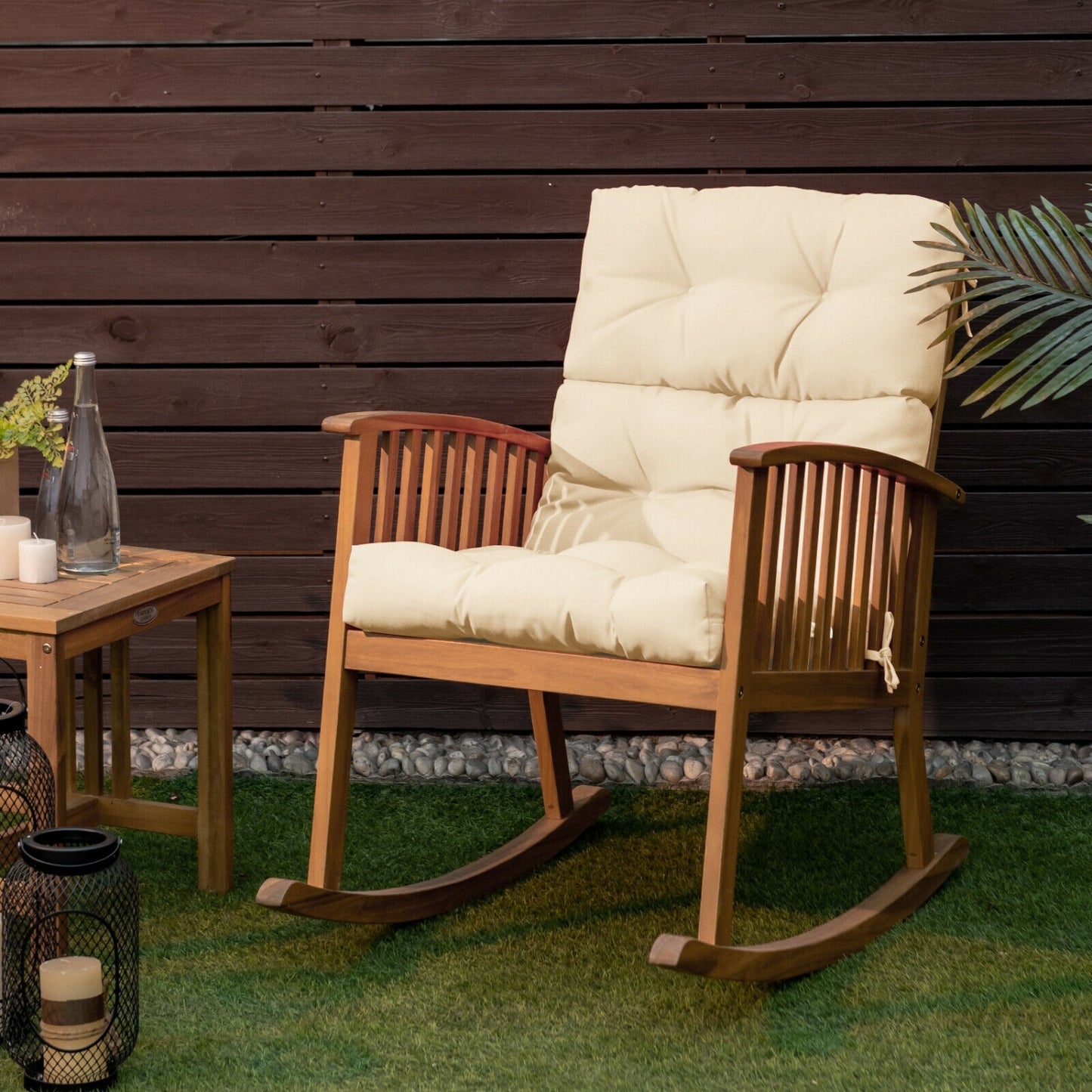 22 x 44 Inch Tufted Outdoor Patio Chair Pad, Beige Outdoor Furniture Accessories at Gallery Canada