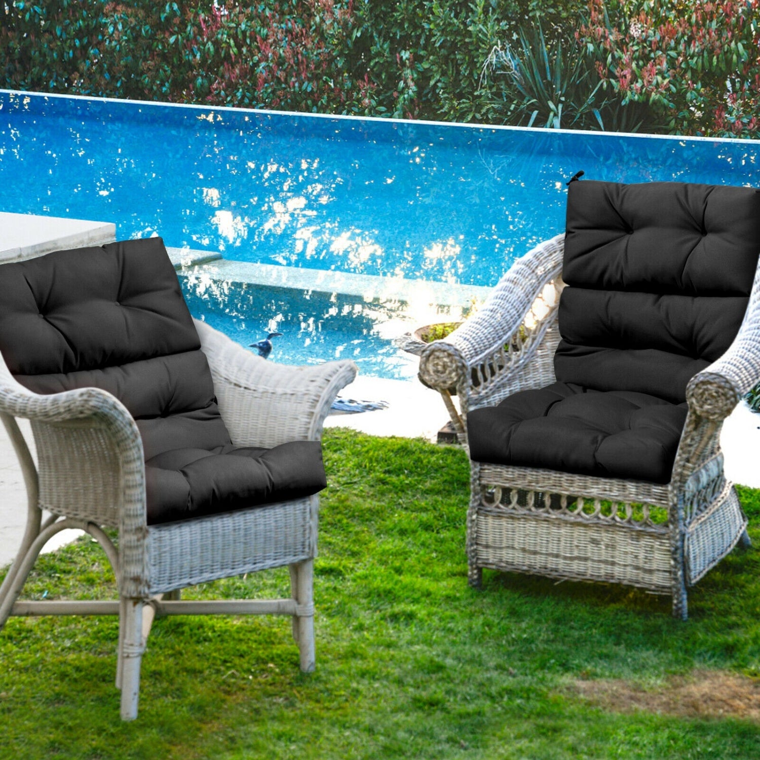 22 x 44 Inch Tufted Outdoor Patio Chair Pad, Black Outdoor Furniture Accessories at Gallery Canada