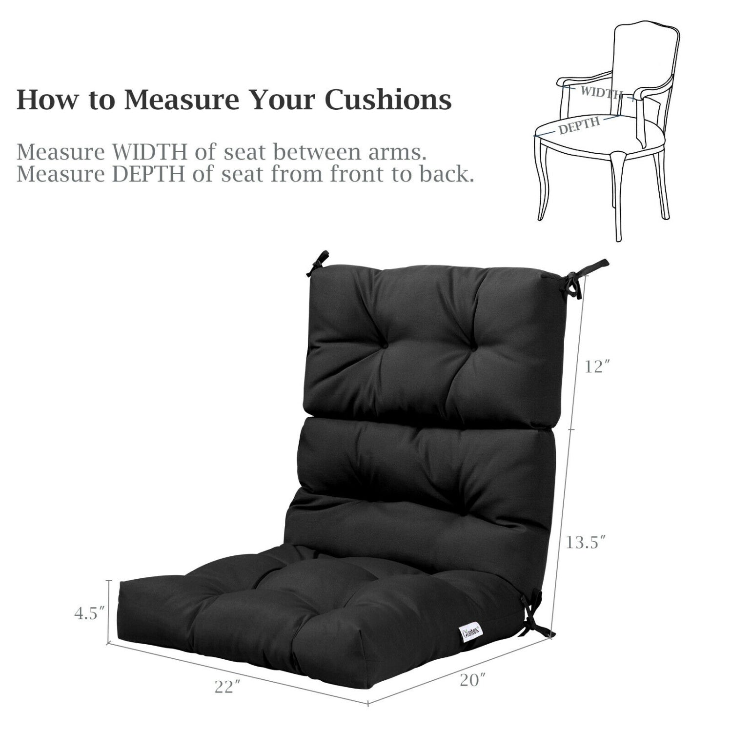 22 x 44 Inch Tufted Outdoor Patio Chair Pad, Black Outdoor Furniture Accessories at Gallery Canada