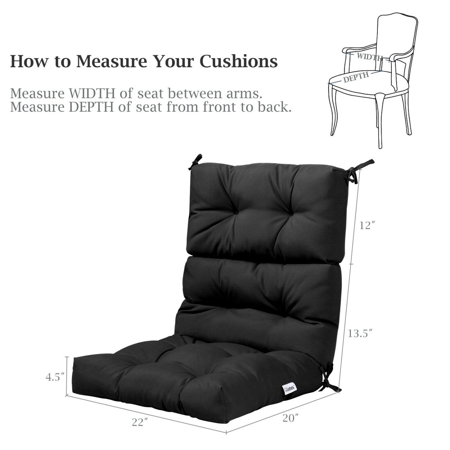 22 x 44 Inch Tufted Outdoor Patio Chair Pad, Black Outdoor Furniture Accessories at Gallery Canada