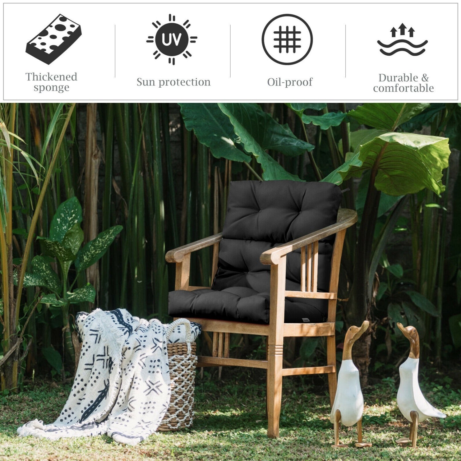 22 x 44 Inch Tufted Outdoor Patio Chair Pad, Black Outdoor Furniture Accessories at Gallery Canada