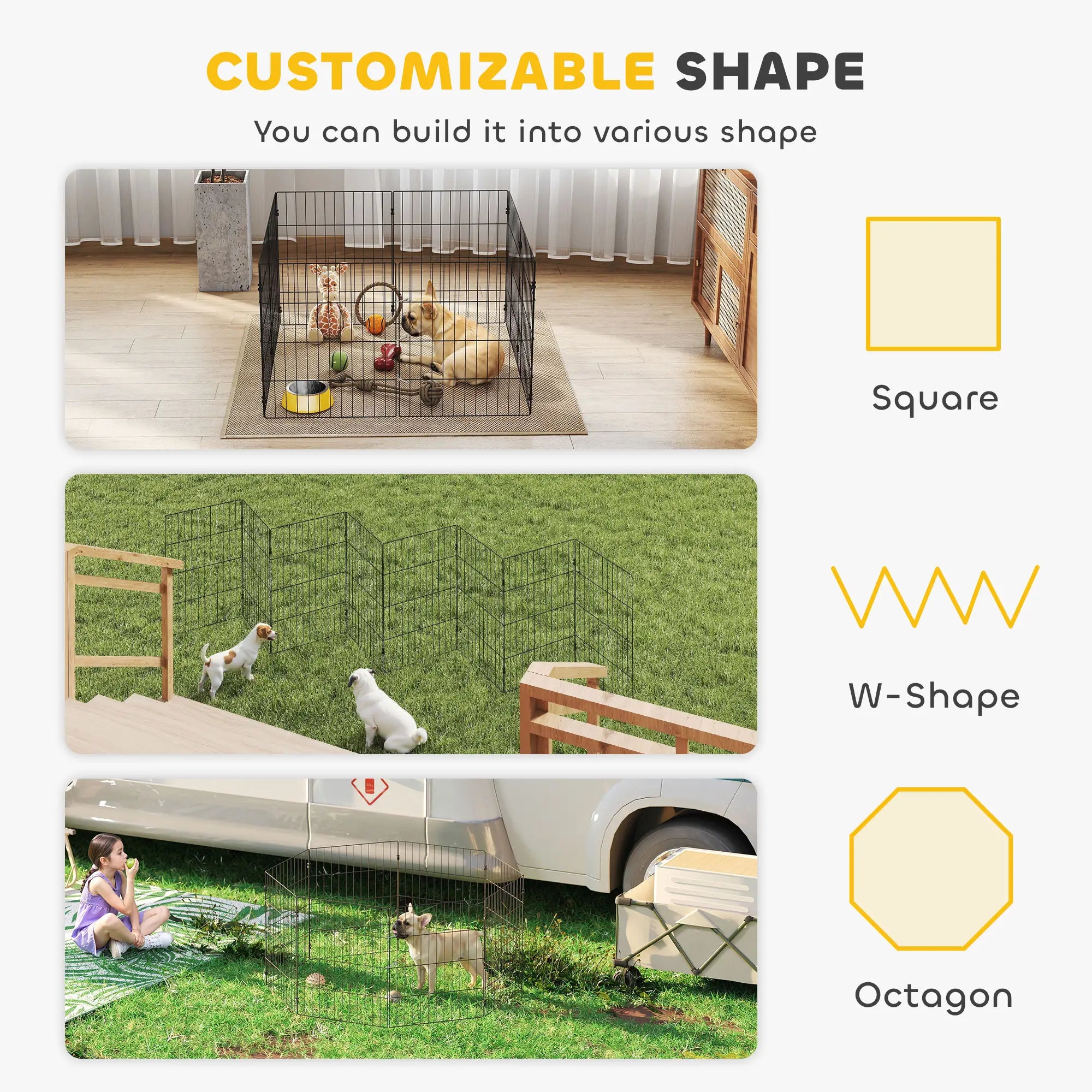 Foldable Metal Dog Playpen, Expandable Pet Fence, 20