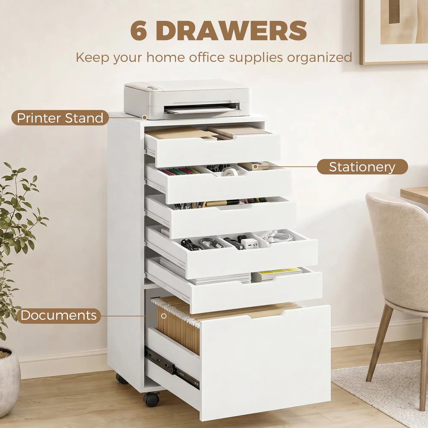 Mobile Printer Stand With 5 Drawers, White Office Cabinets & Cupboards at Gallery Canada