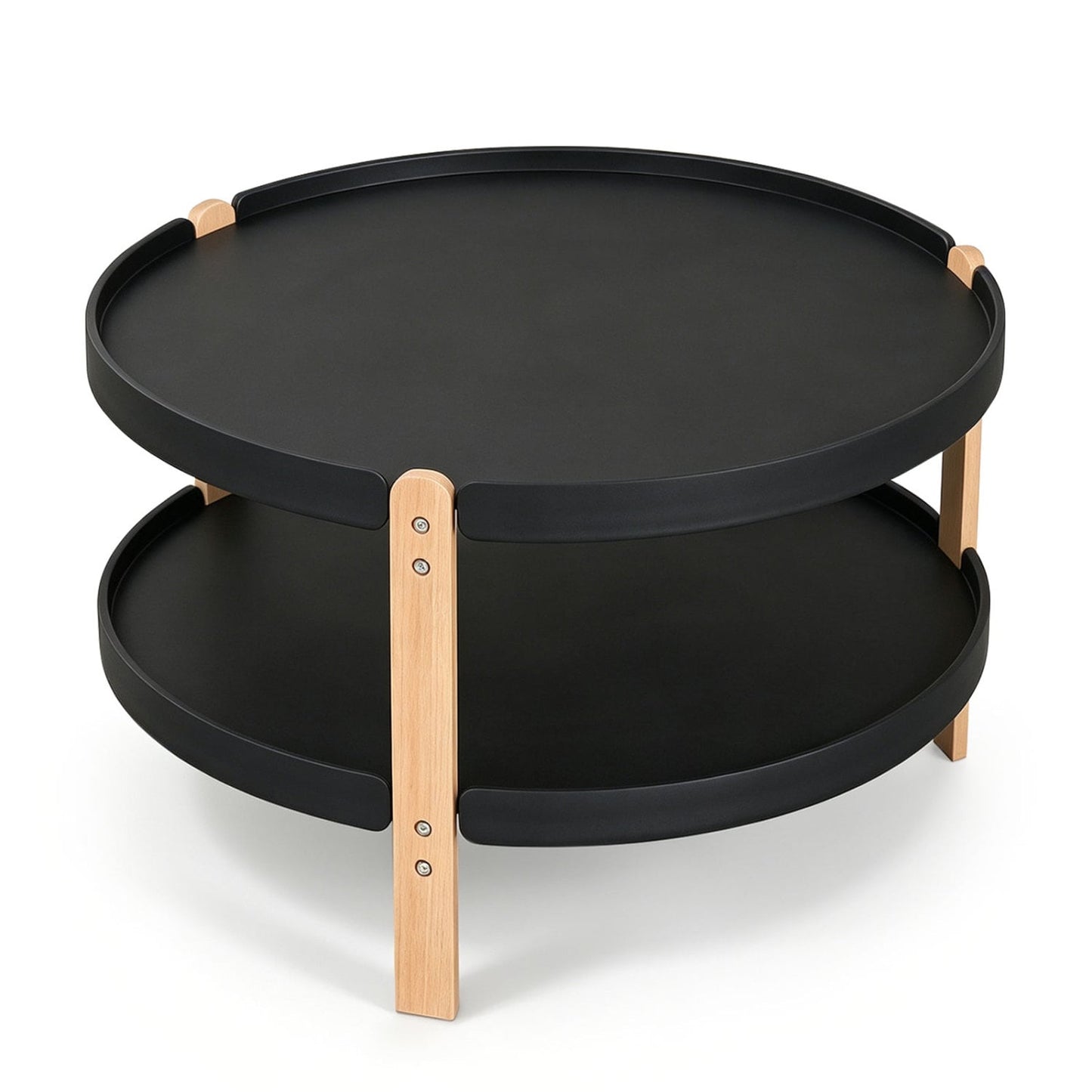 23.5" 2-Tier Round Coffee Table, Solid Wood Legs, Black Coffee Tables at Gallery Canada