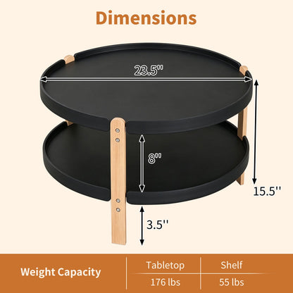 23.5" 2-Tier Round Coffee Table, Solid Wood Legs, Black Coffee Tables at Gallery Canada