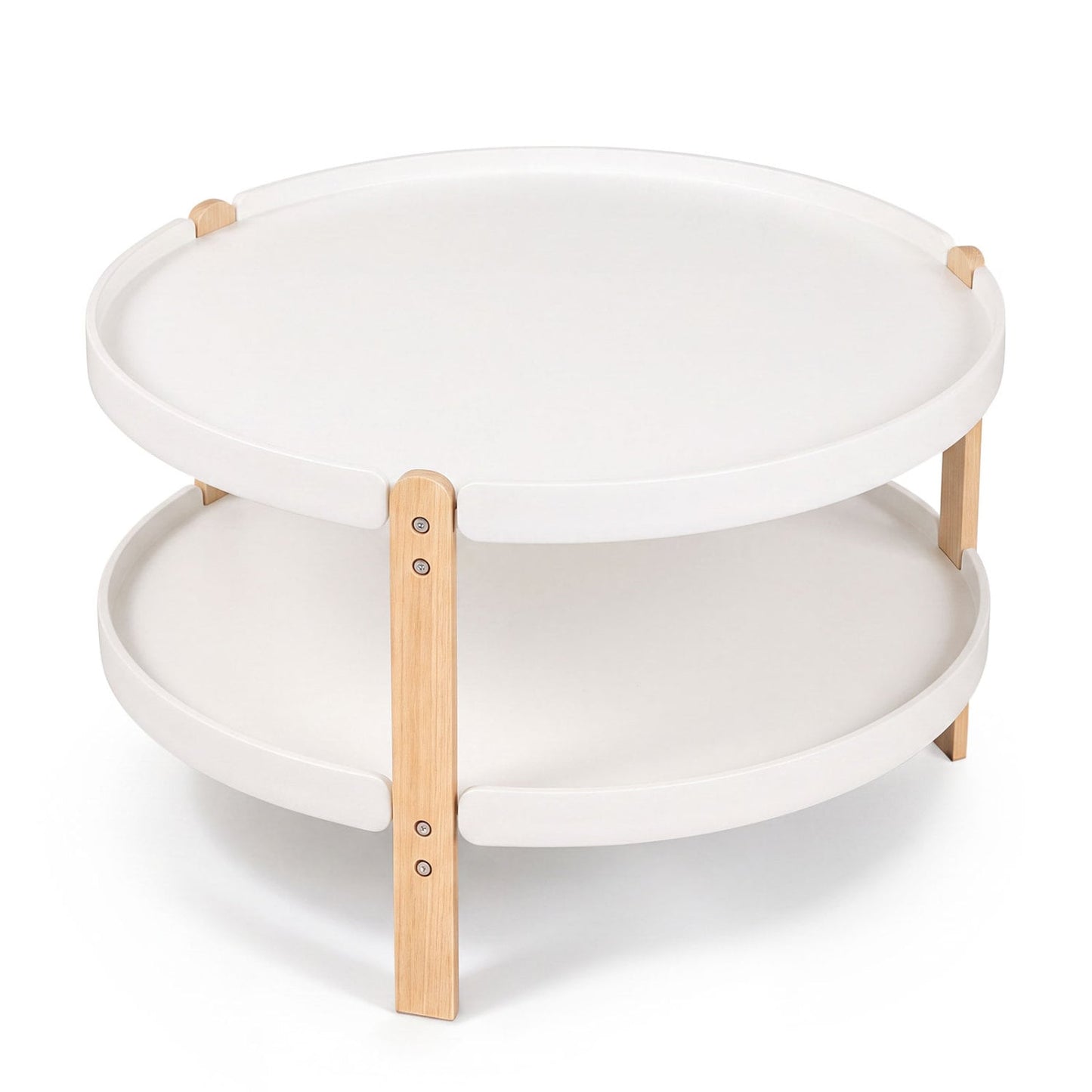 2-Tier Round Coffee Table, Solid Wood Legs, Open Shelf, White Coffee Tables at Gallery Canada
