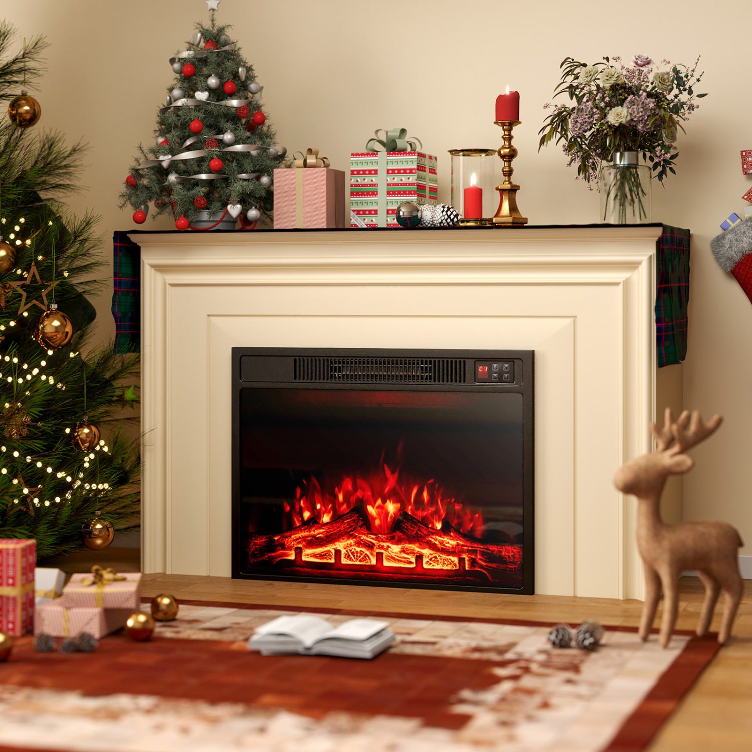 23 Inch Electric Fireplace Insert, Adjustable Flame, Black Fireplaces at Gallery Canada