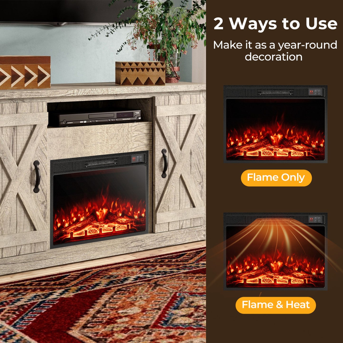 23 Inch Electric Fireplace Insert, Adjustable Flame, Black Fireplaces at Gallery Canada