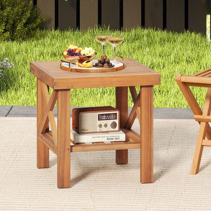 Outdoor Side Table With Storage Shelf, Natural Patio Coffee Tables at Gallery Canada