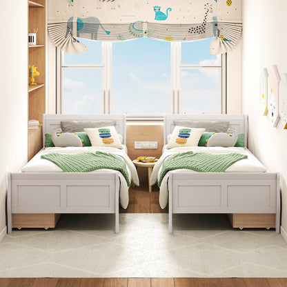 Twin Size Sleigh Bed, 2 Storage Drawers, Wood Platform Frame, White Simple Bed Frame at Gallery Canada