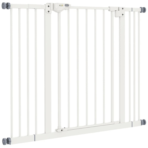 Pet Gate with Door, 30 in Tall, Pressure-Mounted Safety Gate, White