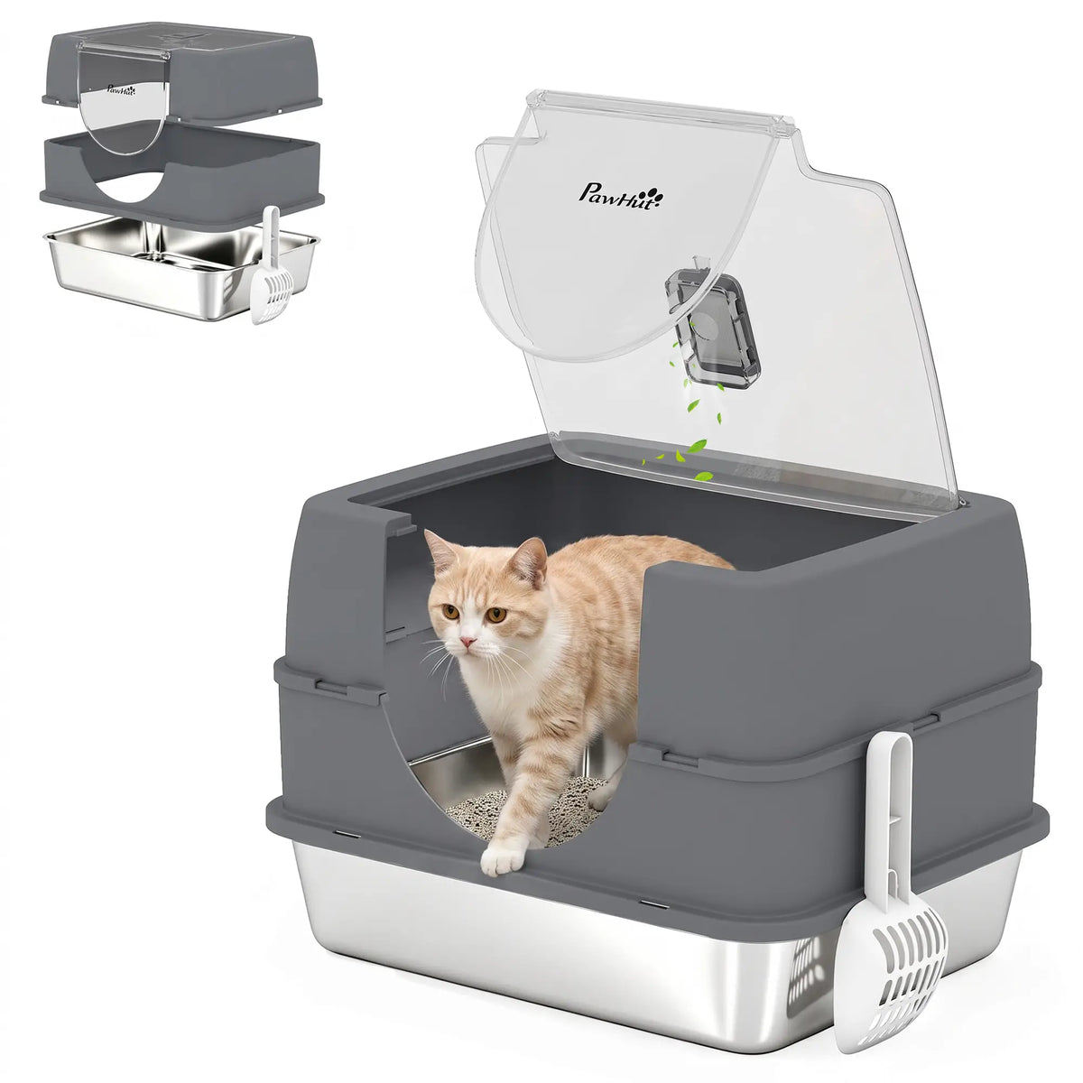 Stainless Steel Cat Litter Box with Lid, High Sided, Scoop Cat Litter Box Enclosures at Gallery Canada