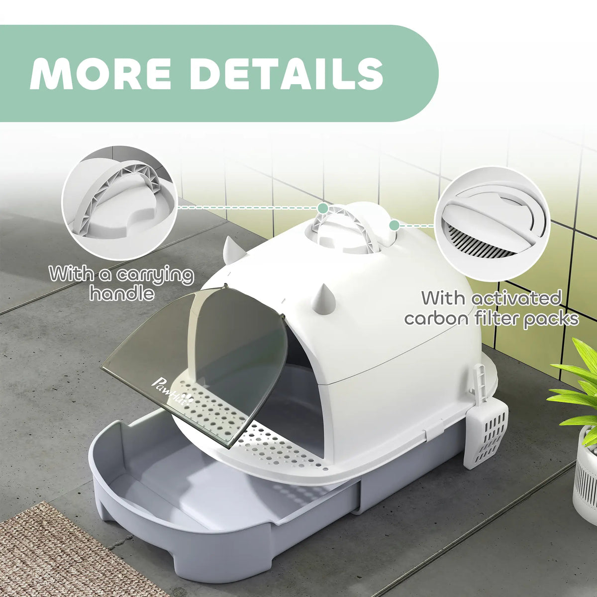 Cat Litter Box with Lid, Front Door Flap, Scoop, Grey Cat Litter Box Enclosures at Gallery Canada