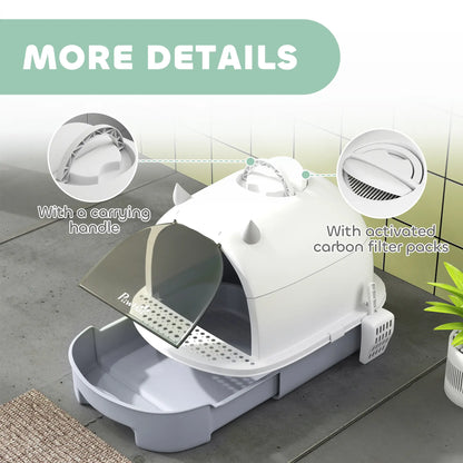 Cat Litter Box with Lid, Front Door Flap, Scoop, Grey Cat Litter Box Enclosures at Gallery Canada