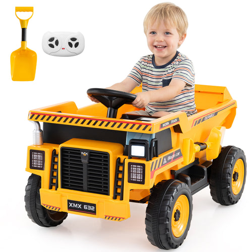 24V Construction Electric Vehicle with Dump Bed and Remote Control for Aged 3-8, Yellow