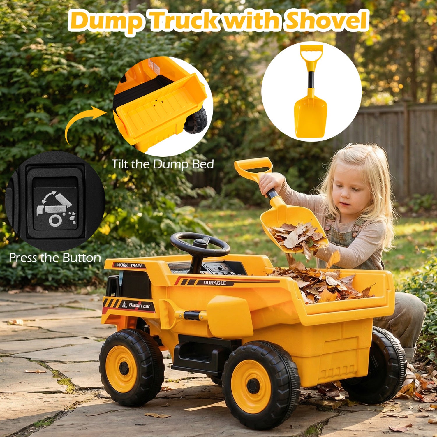 24V Construction Electric Vehicle with Dump Bed and Remote Control for Aged 3-8, Yellow Powered Ride On Toys at Gallery Canada