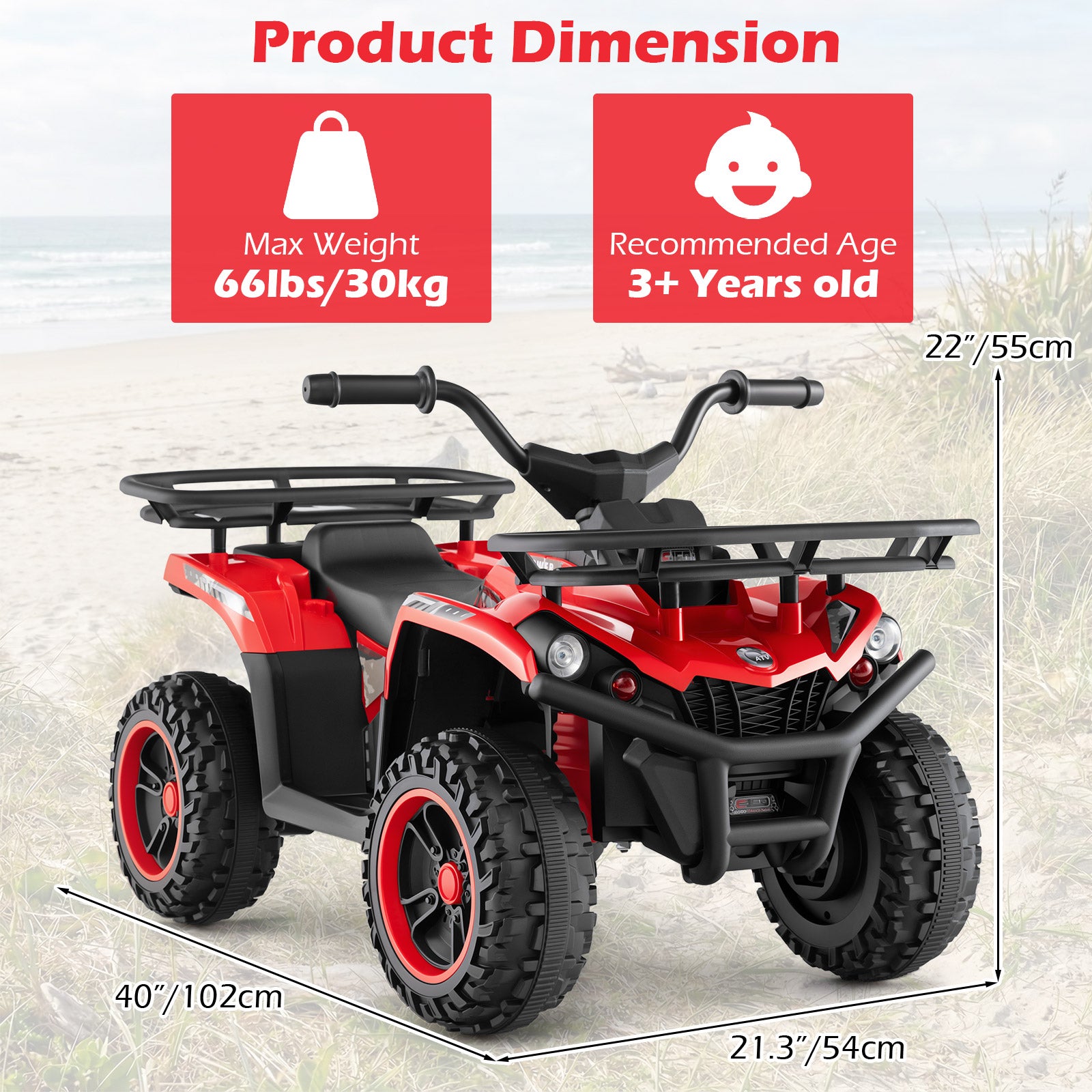 24V Electric Ride On Quad with LED Headlights, Red Powered Ride On Toys at Gallery Canada