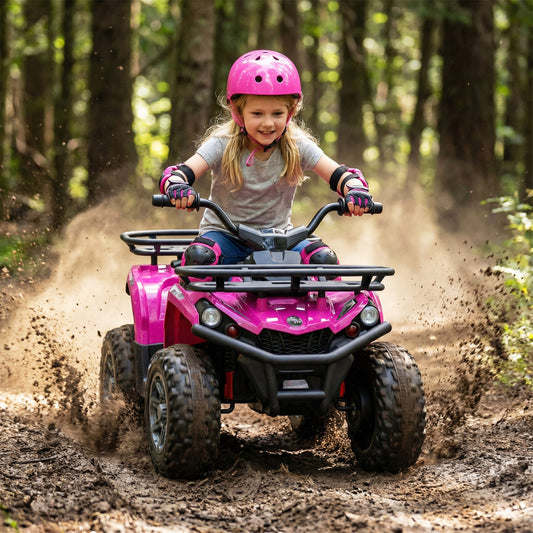 24V Electric Ride On Quad with LED Headlights, Pink Powered Ride On Toys Pink at Gallery Canada