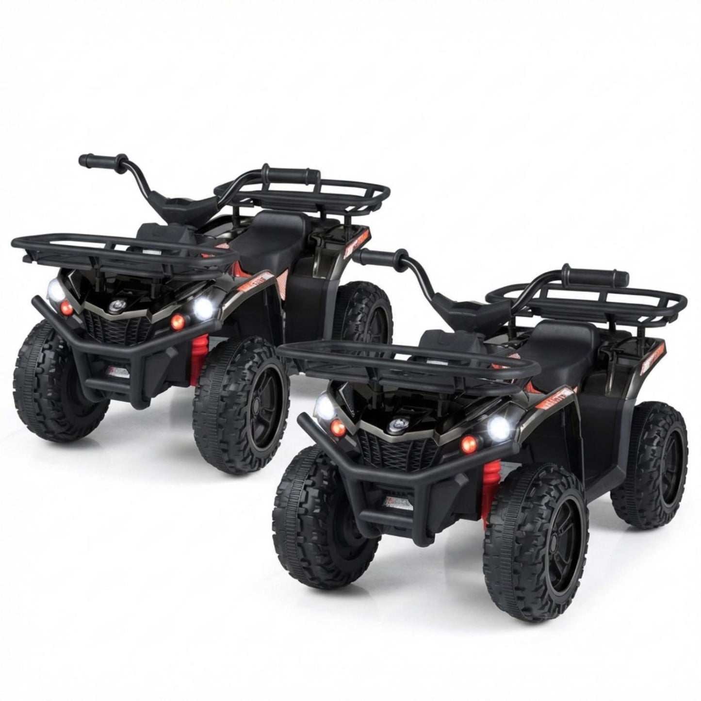 24V Electric Ride On Quad with LED Headlights-Black-2 Pieces, (2 pieces) Black + Black Powered Ride On Toys at Gallery Canada