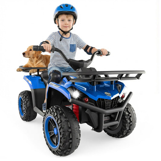 24V Electric Ride On Quad with LED Headlights, Blue Powered Ride On Toys Blue at Gallery Canada
