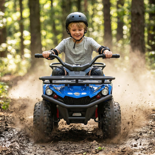 24V Electric Ride On Quad with LED Headlights, Blue Powered Ride On Toys Blue at Gallery Canada