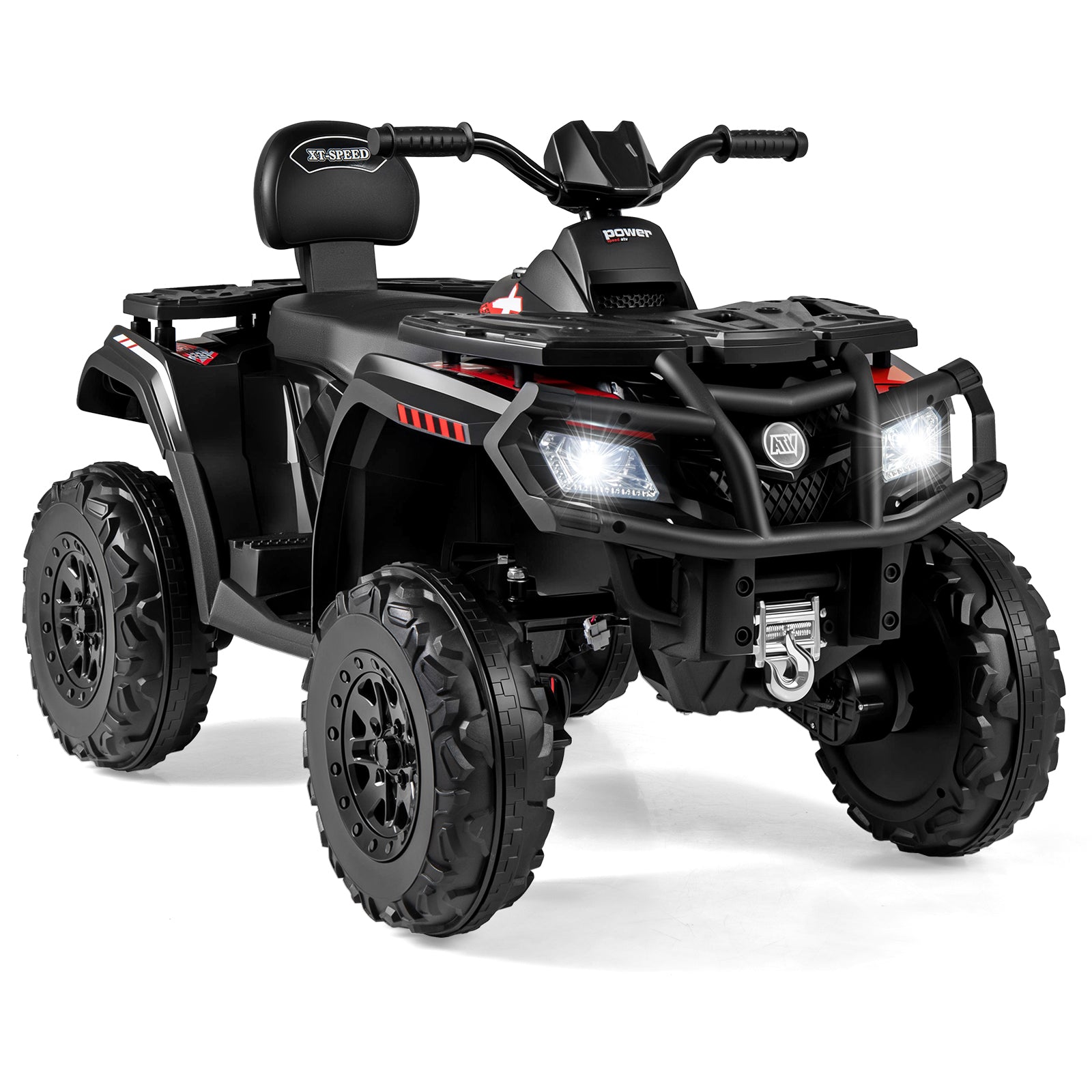 24V Kids ATV 2-Seater, 4 Motors, LED Lights, Music, Black Powered Ride On Toys at Gallery Canada