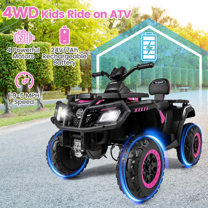 24V Kids ATV 2-Seater, With LED Lights And Music, Pink Powered Ride On Toys at Gallery Canada