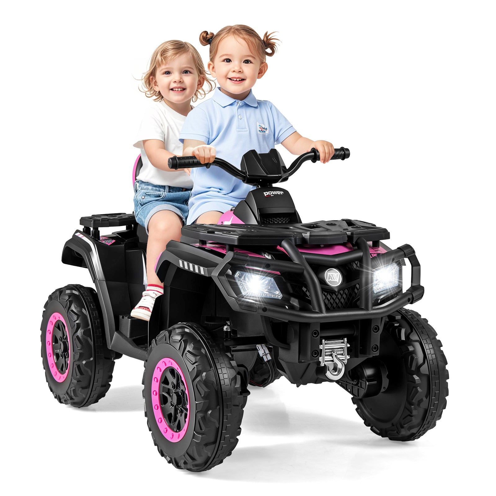 24V Kids ATV 2-Seater, With LED Lights And Music, Pink Powered Ride On Toys at Gallery Canada