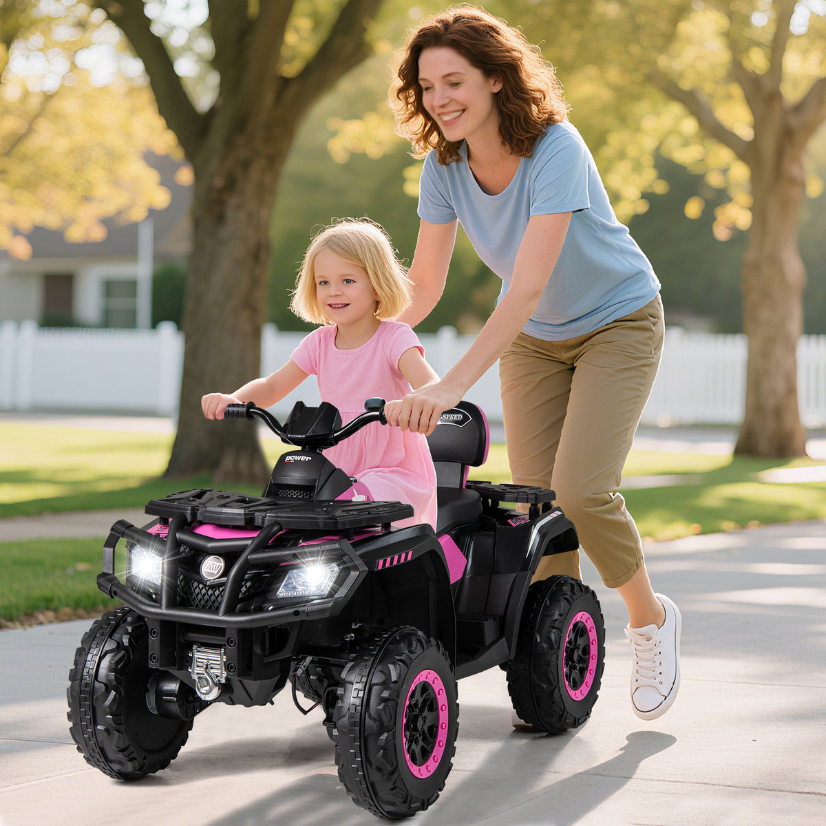 24V Kids ATV 2-Seater, With LED Lights And Music, Pink Powered Ride On Toys at Gallery Canada