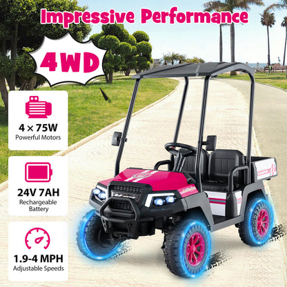 24V Kids Golf Cart, 4WD 2-Seater Ride On Car, Pink Powered Ride On Toys at Gallery Canada