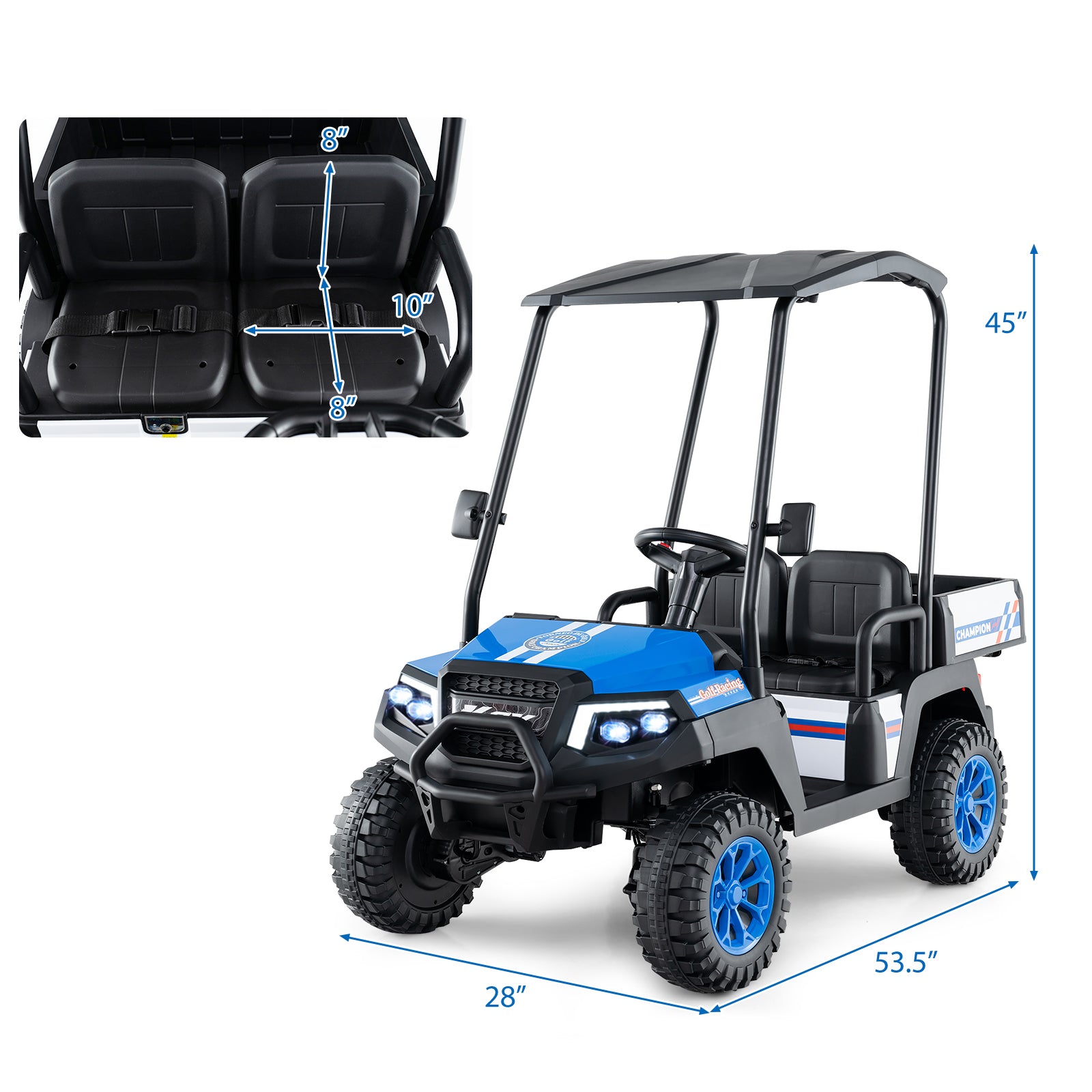 24V Kids Golf Cart, 4WD 2-Seater Ride On Car, Blue Powered Ride On Toys at Gallery Canada