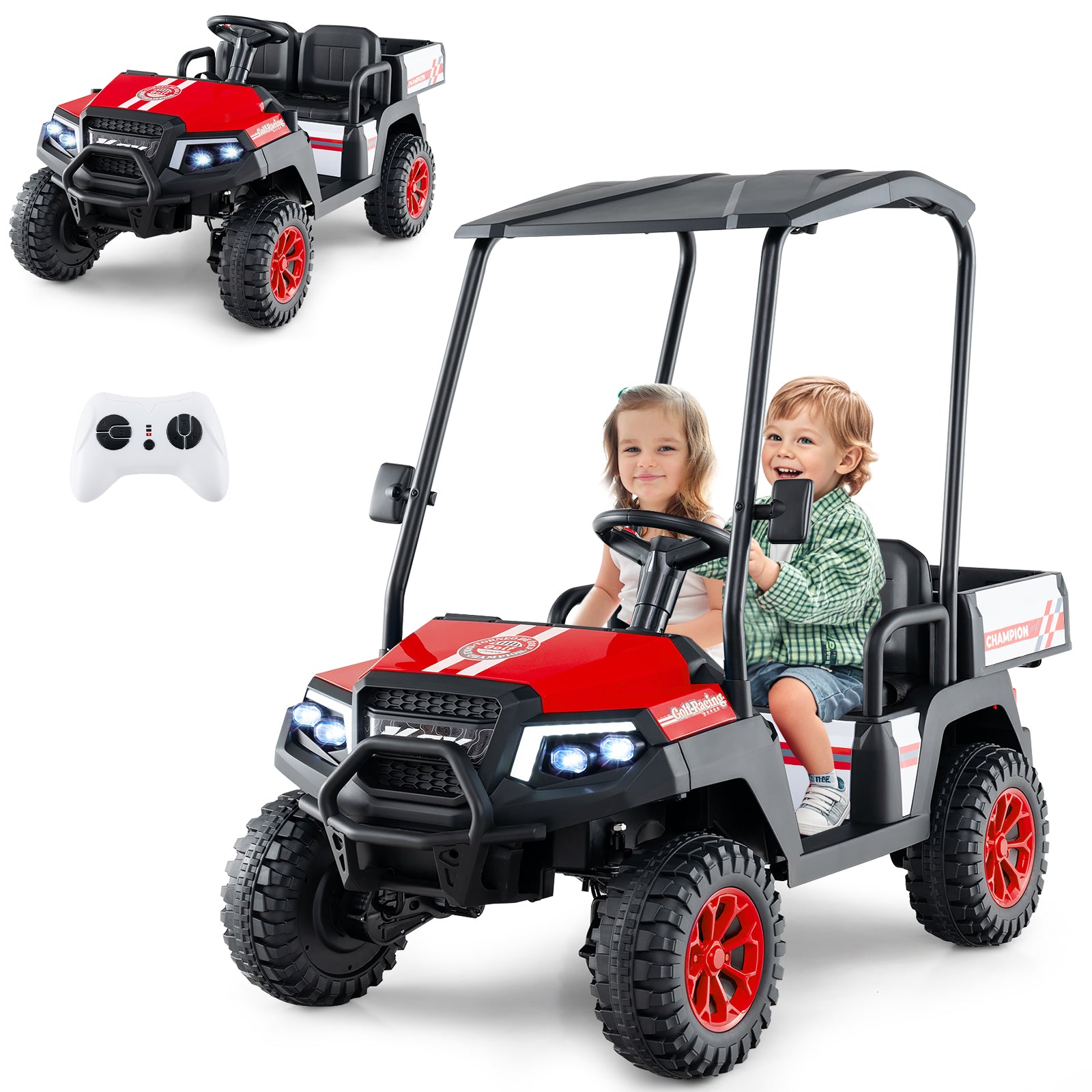24V Kids Golf Cart, 4WD 2-Seater Ride On Car, Red Powered Ride On Toys at Gallery Canada