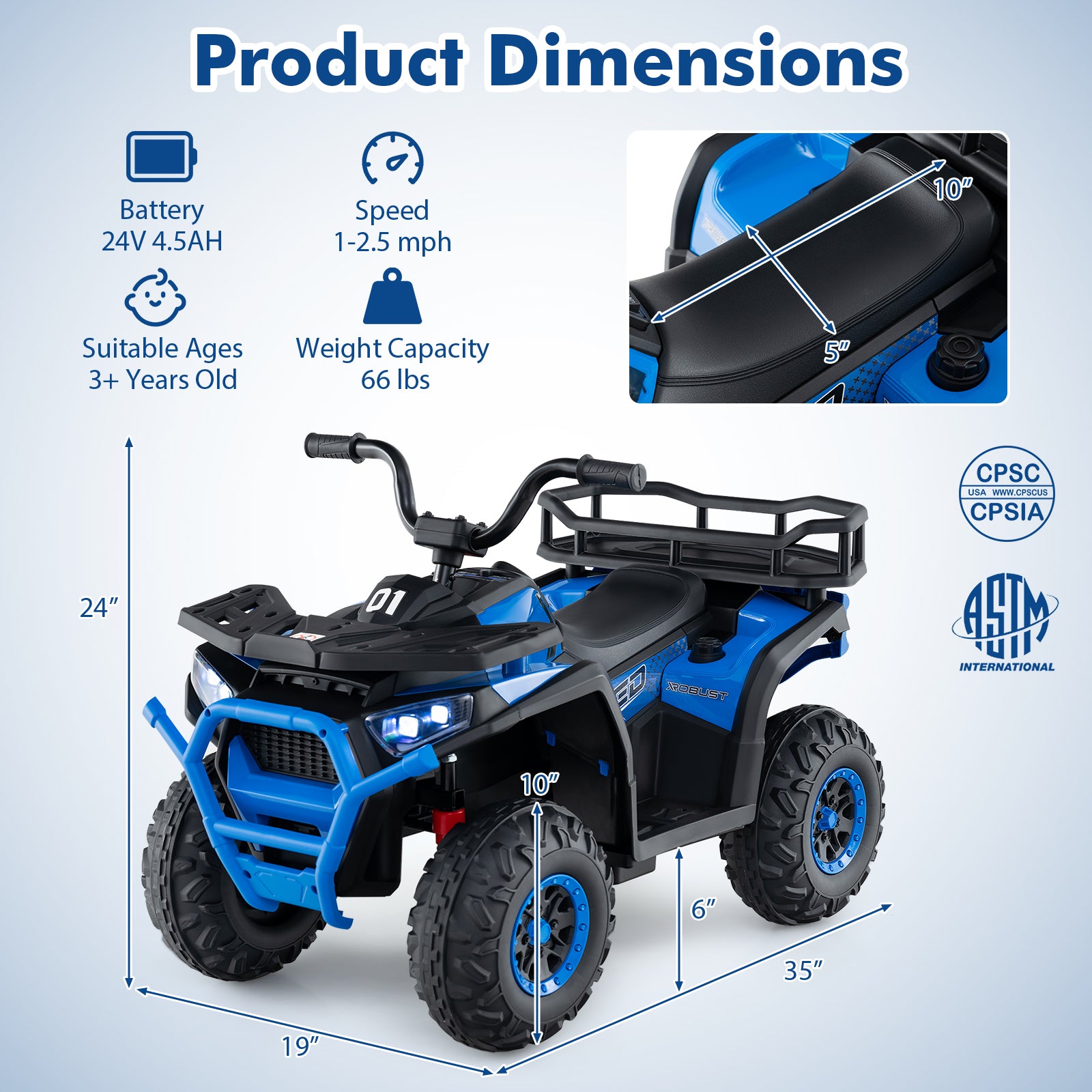 24V Kids Electric ATV Quad Car, Navy Powered Ride On Toys at Gallery Canada